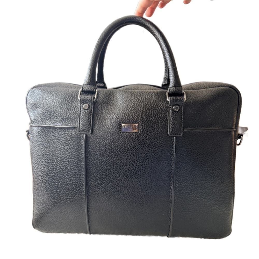 Ted Baker London Black Leather Laptop Briefcase Business Bag